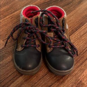 OshKosh B'gosh Black and Brown Boots with Plaid Accents